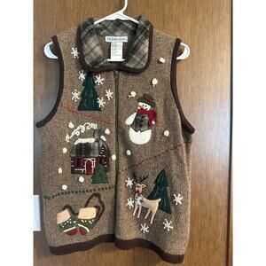Vintage Victoria jones zipup sweater vest Sz M winter Holiday deer wool blend